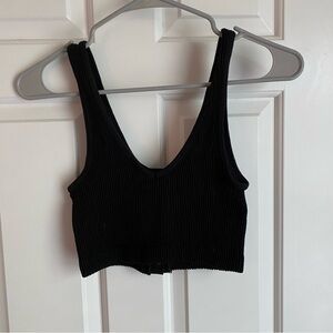 Aerie Black Ribbed Crop Tank S